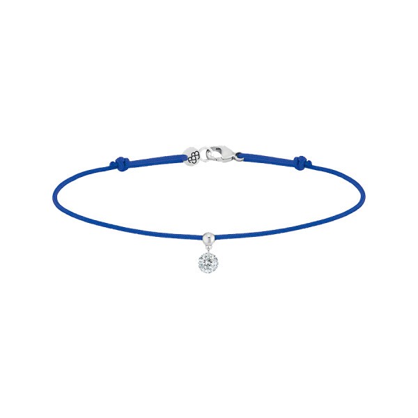 Bracelet cordon La Brune et La Blonde bleu en or blanc et diamant 0,15 carat