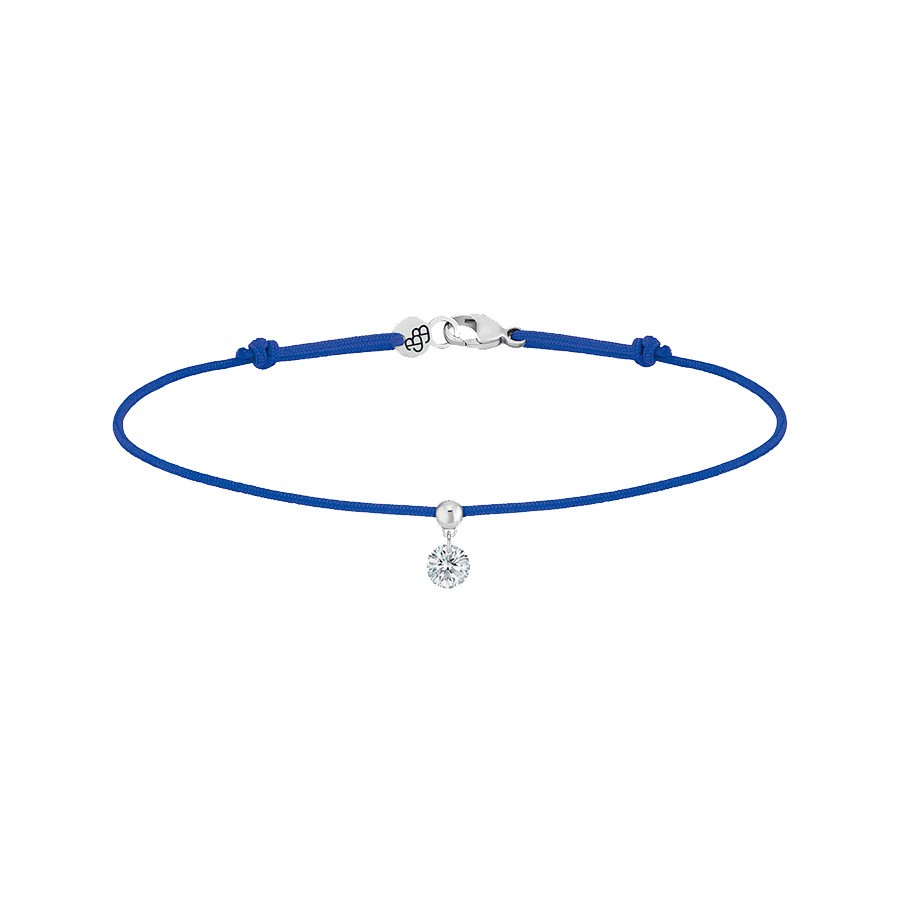 Bracelet cordon La Brune et La Blonde bleu en or blanc et diamant 0,15 carat