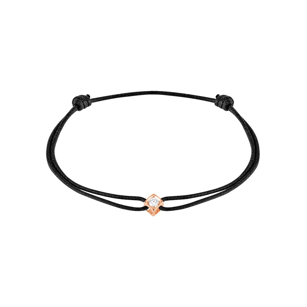 Bracelet Dinh Van Le Cube Diamant en or rose et diamant sur cordon