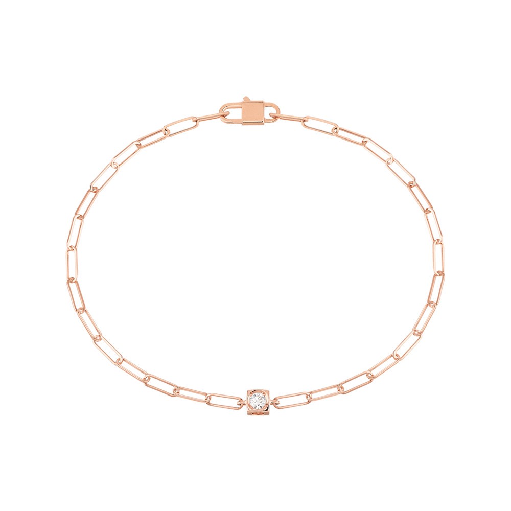 Bracelet Dinh Van Le Cube Diamant en or rose et diamant sur chaîne