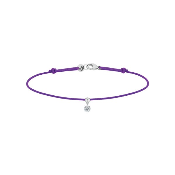Bracelet cordon La Brune et La Blonde violet en or blanc et diamant 0,10 carat