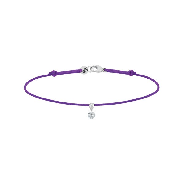 Bracelet cordon La Brune et La Blonde violet en or blanc et diamant 0,10 carat
