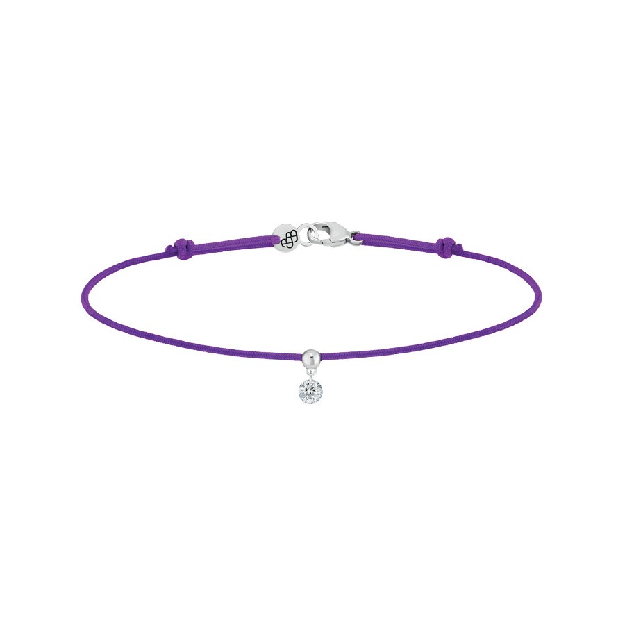 Bracelet cordon La Brune et La Blonde violet en or blanc et diamant 0,10 carat