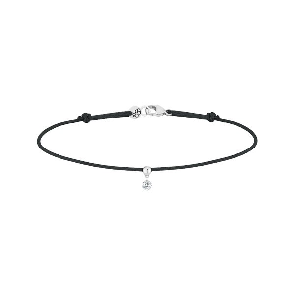 Bracelet cordon La Brune et La Blonde noir en or blanc et diamant 0,07 carat