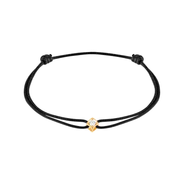 Bracelet Dinh Van Le Cube Diamant en or jaune et diamant sur cordon - SOLDAT
