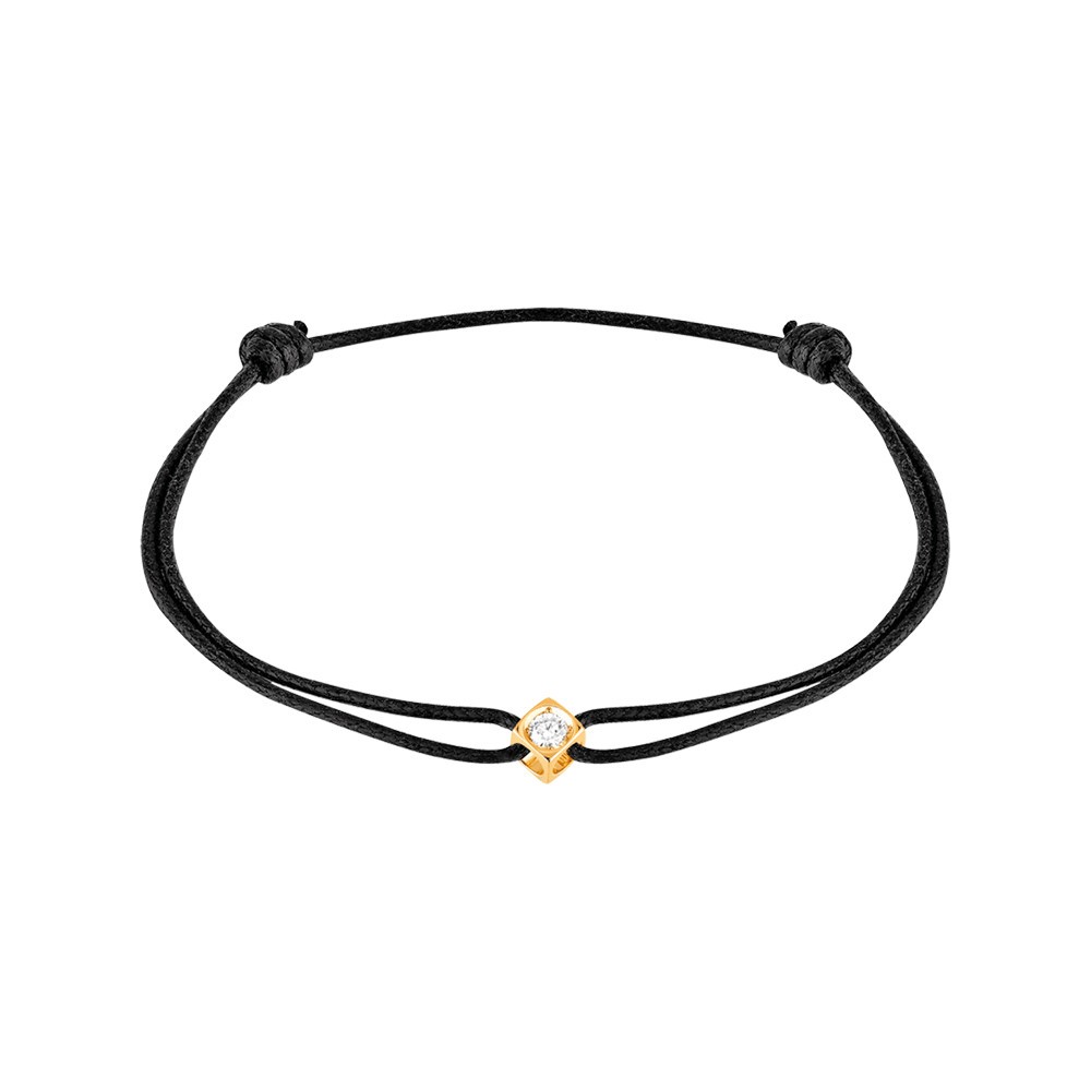 Bracelet Dinh Van Le Cube Diamant en or jaune et diamant sur cordon - SOLDAT