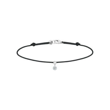 Bracelet cordon La Brune et La Blonde noir en or blanc et diamant 0,10 carat