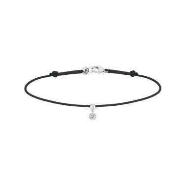 Bracelet cordon La Brune et La Blonde noir en or blanc et diamant 0,10 carat