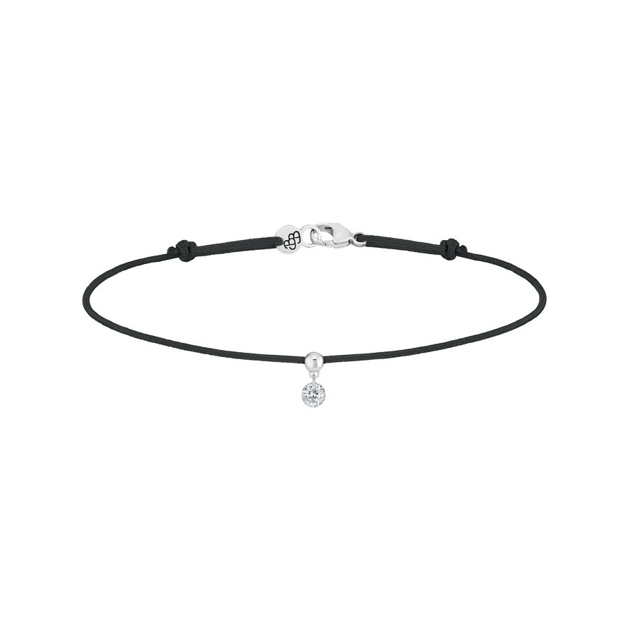 Bracelet cordon La Brune et La Blonde noir en or blanc et diamant 0,10 carat