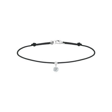 Bracelet cordon La Brune et La Blonde noir en or blanc et diamant 0,15 carat