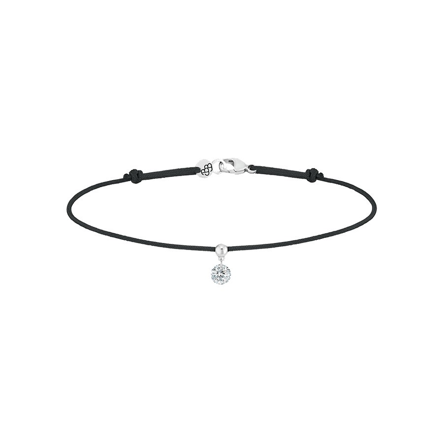 Bracelet cordon La Brune et La Blonde noir en or blanc et diamant 0,15 carat