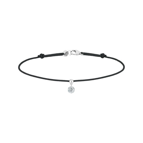 Bracelet cordon La Brune et La Blonde noir en or blanc et diamant 0,15 carat