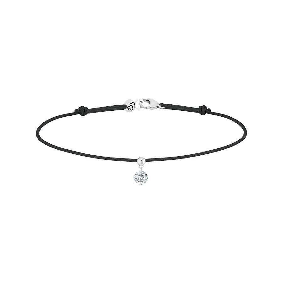 Bracelet cordon La Brune et La Blonde noir en or blanc et diamant 0,15 carat
