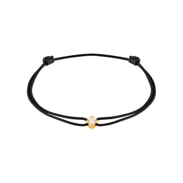 Bracelet Dinh Van Le Cube Diamant en or jaune et diamant sur cordon - SOLDAT PL
