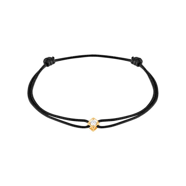 Bracelet Dinh Van Le Cube Diamant en or jaune et diamant sur cordon - SOLDAT PL