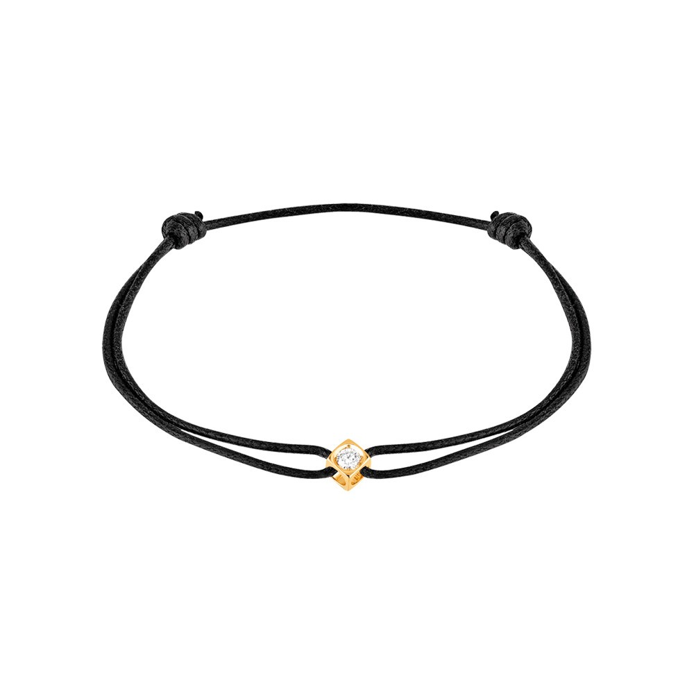 Bracelet Dinh Van Le Cube Diamant en or jaune et diamant sur cordon - SOLDAT PL
