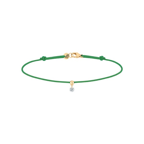 Bracelet cordon La Brune et La Blonde vert en or jaune et diamant 0,07 carat