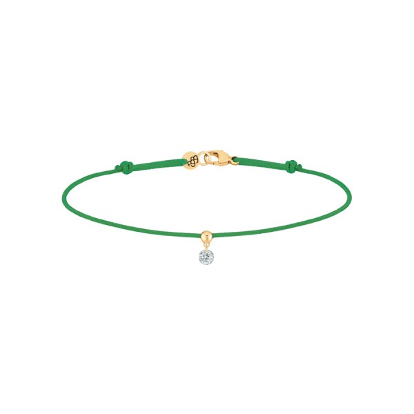 Bracelet cordon La Brune et La Blonde vert en or jaune et diamant 0,10 carat