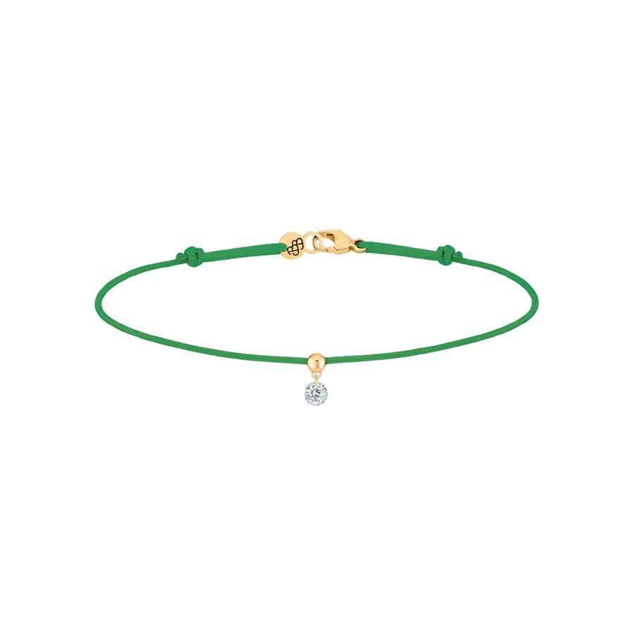 Bracelet cordon La Brune et La Blonde vert en or jaune et diamant 0,10 carat