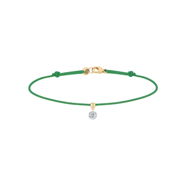 Bracelet cordon La Brune et La Blonde vert en or jaune et diamant 0,15 carat