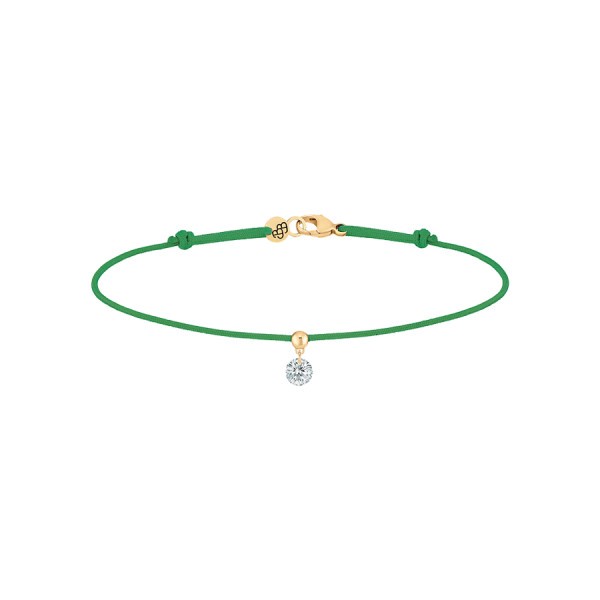 Bracelet cordon La Brune et La Blonde vert en or jaune et diamant 0,15 carat