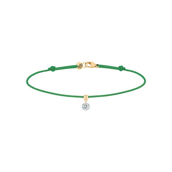 Bracelet cordon La Brune et La Blonde vert en or jaune et diamant 0,15 carat