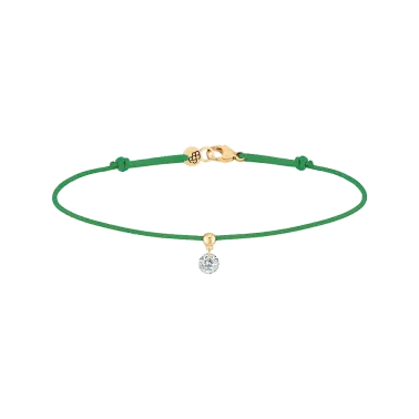 Bracelet cordon La Brune et La Blonde vert en or jaune et diamant 0,15 carat