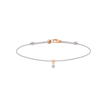 Bracelet cordon La Brune et La Blonde gris en or rose et diamant 0,07 carat
