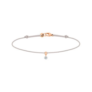 Bracelet cordon La Brune et La Blonde gris en or rose et diamant 0,07 carat