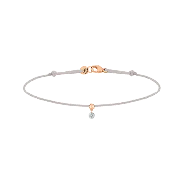 Bracelet cordon La Brune et La Blonde gris en or rose et diamant 0,07 carat