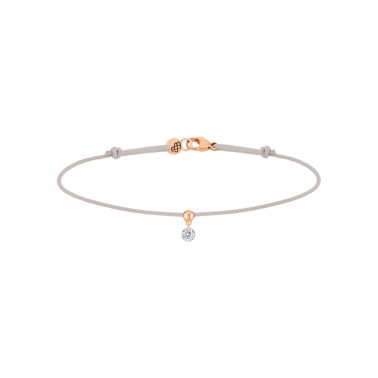 Bracelet cordon La Brune et La Blonde gris en or rose et diamant 0,10 carat