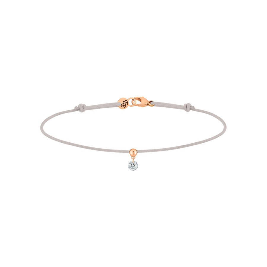 Bracelet cordon La Brune et La Blonde gris en or rose et diamant 0,10 carat