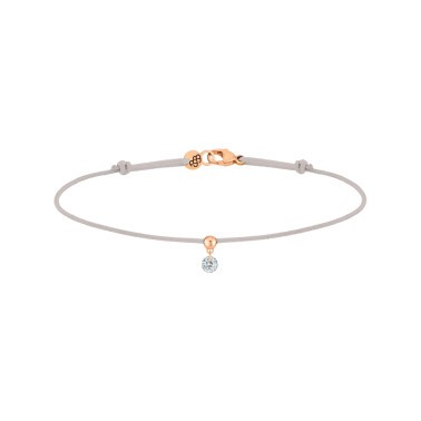 Bracelet cordon La Brune et La Blonde gris en or rose et diamant 0,10 carat