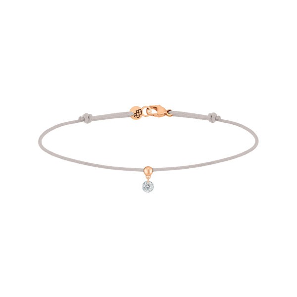 Bracelet cordon La Brune et La Blonde gris en or rose et diamant 0,10 carat