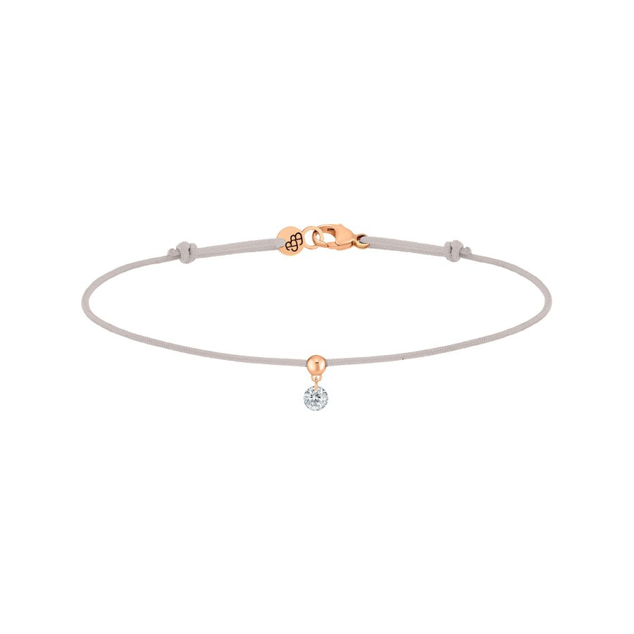 Bracelet cordon La Brune et La Blonde gris en or rose et diamant 0,10 carat
