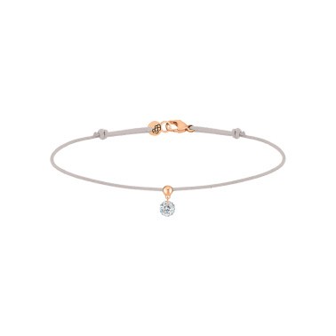 Bracelet cordon La Brune et La Blonde gris en or rose et diamant 0,15 carat