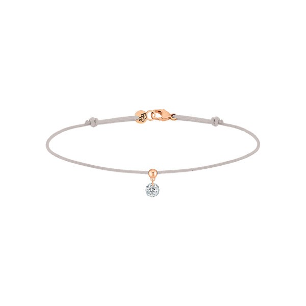 Bracelet cordon La Brune et La Blonde gris en or rose et diamant 0,15 carat