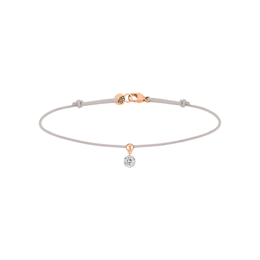 Bracelet cordon La Brune et La Blonde gris en or rose et diamant 0,15 carat