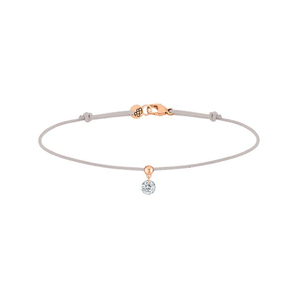 Bracelet cordon La Brune et La Blonde gris en or rose et diamant 0,15 carat
