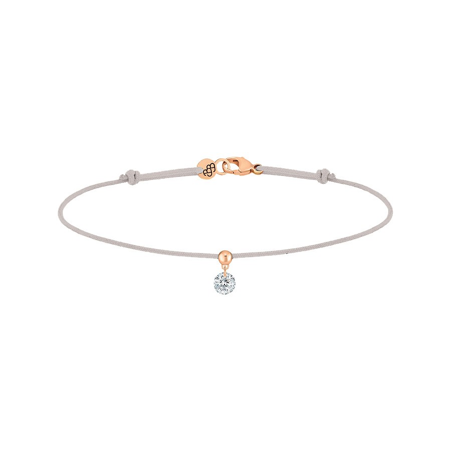 Bracelet cordon La Brune et La Blonde gris en or rose et diamant 0,15 carat