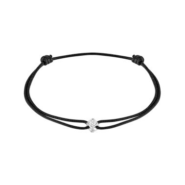Bracelet Dinh Van Le Cube Diamant en or blanc et diamant sur cordon - SOLDAT