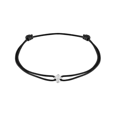 Bracelet Dinh Van Le Cube Diamant en or blanc et diamant sur cordon - SOLDAT