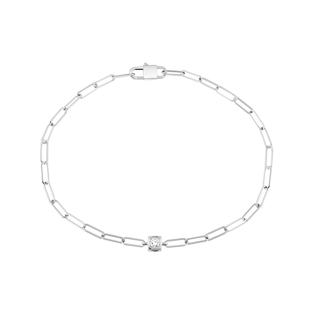 Bracelet Dinh Van Le Cube Diamant en or blanc et diamant sur chaîne