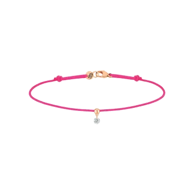 Bracelet cordon La Brune et La Blonde rose fluo en or rose et diamant 0,07 carat