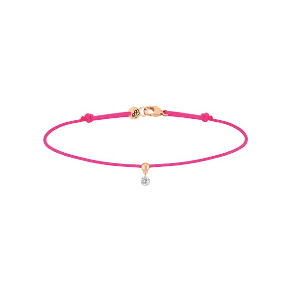 Bracelet cordon La Brune et La Blonde rose fluo en or rose et diamant 0,07 carat