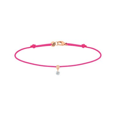Bracelet cordon La Brune et La Blonde rose fluo en or rose et diamant 0,07 carat