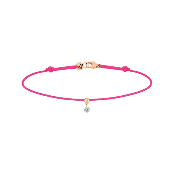 Bracelet cordon La Brune et La Blonde rose fluo en or rose et diamant 0,07 carat