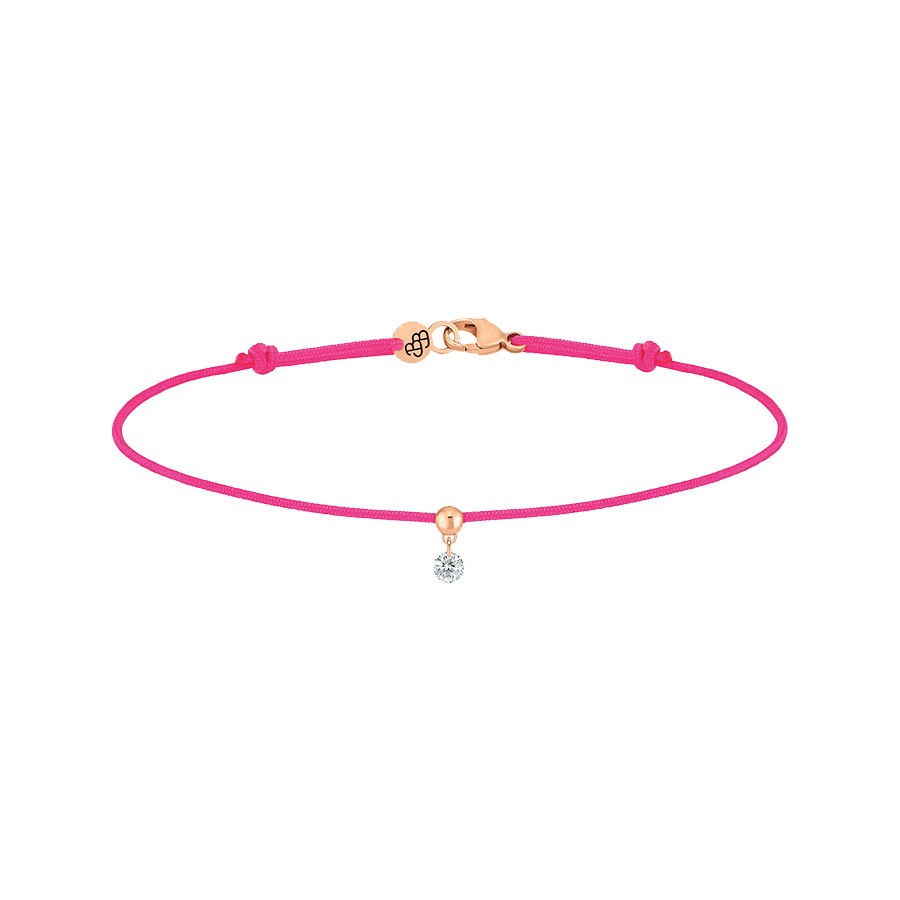 Bracelet cordon La Brune et La Blonde rose fluo en or rose et diamant 0,07 carat
