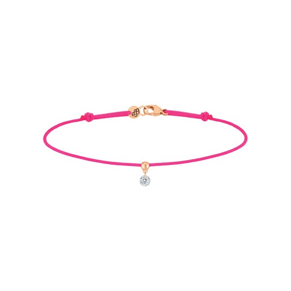 Bracelet cordon La Brune et La Blonde rose fluo en or rose et diamant 0,10 carat