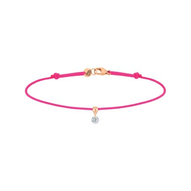 Bracelet cordon La Brune et La Blonde rose fluo en or rose et diamant 0,10 carat